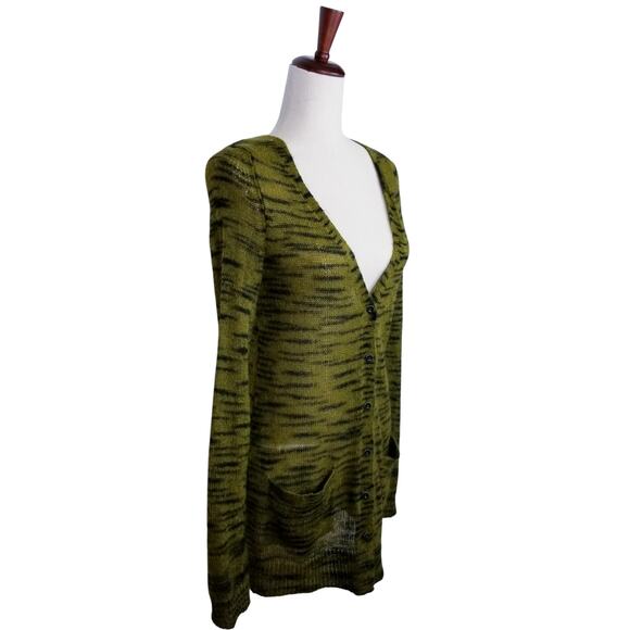 Free People FP BEACH Moss Green Mohair Tiger Stripe Cardigan Size M - Picture 3 of 12